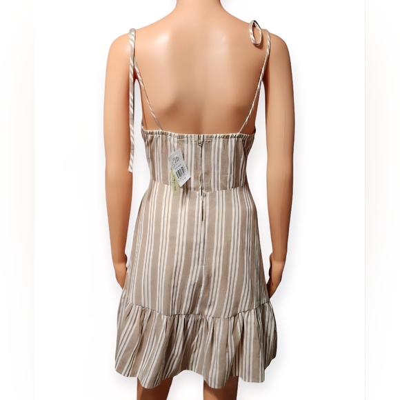 Speechless Taupe Striped Tie-Strap Ruffle Hem Dress – Size Small - Picture 5 of 8